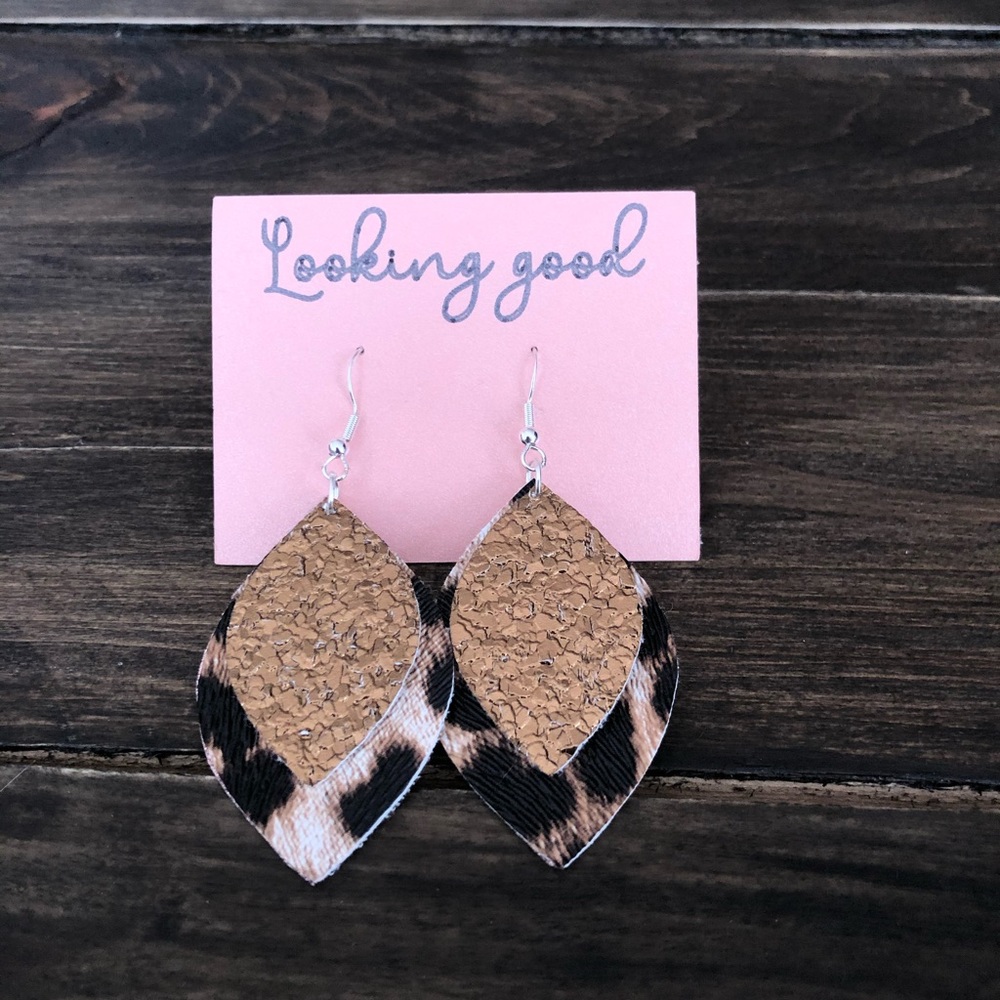 Leopard and Gold Faux Leather Earrings